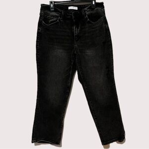 Flying Monkey 16W Black Distressed Denim Crop Jeans Ripped Straight Leg